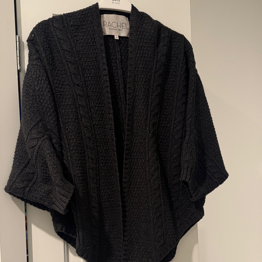 Rachel Black Open-Front Cable Knit Poncho